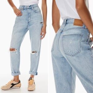 Denim Forum Jeans Pant Aritzia High Boyfriend Loose Distressed Denim Blue 24